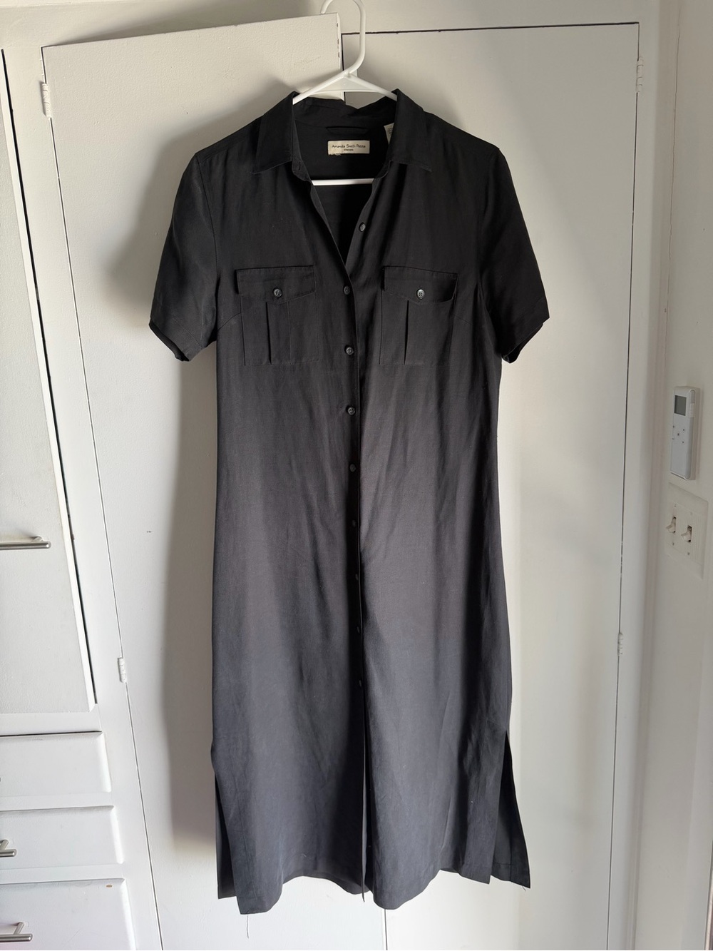 Amanda Smith Black Midi Shirt Dress with Utility Pockets